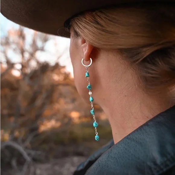 Turquoise Beaded Silver Earrings - Picture 4 of 4